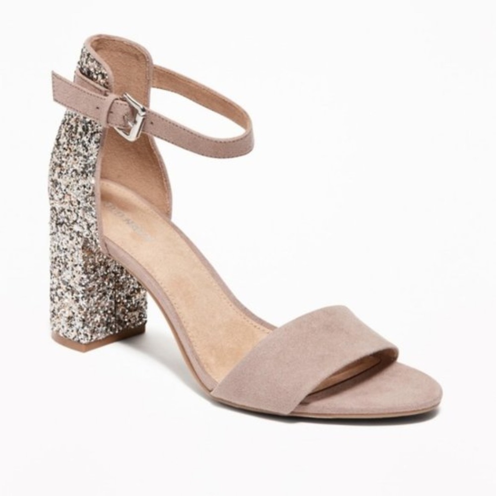 COPY - NWT -Old Navy Taupe - Silver Glittered Chunky Heel